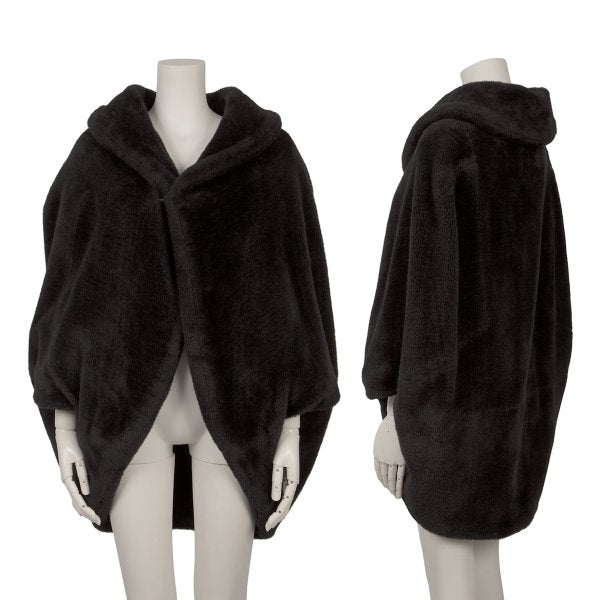 Yohji Yamamoto FEMME Faux Fur Hook Closure Cape Black Size S