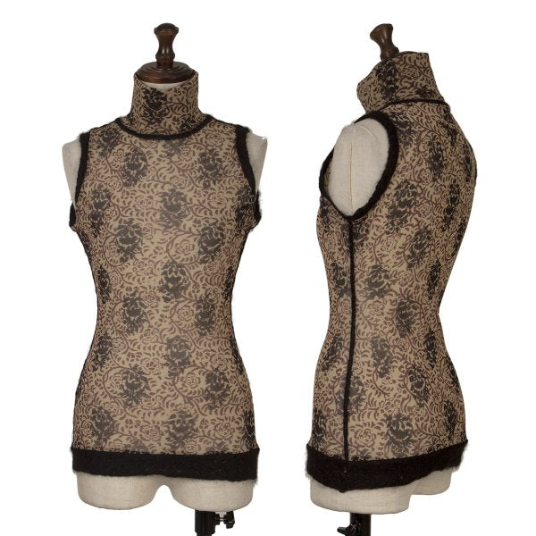 Jean Paul GAULTIER FEMME Knit Trim Floral Top Beige Size 40
