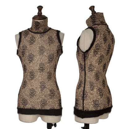 Jean Paul GAULTIER FEMME Knit Trim Floral Top Beige Size 40
