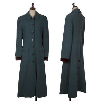 JUNIOR GAULTIER Wool Fur Cuff Stand Coat Turquoise Size 40