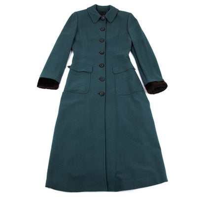 JUNIOR GAULTIER Wool Fur Cuff Stand Coat Turquoise Size 40