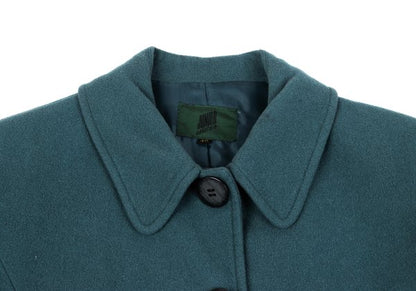 JUNIOR GAULTIER Wool Fur Cuff Stand Coat Turquoise Size 40