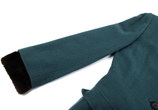 JUNIOR GAULTIER Wool Fur Cuff Stand Coat Turquoise Size 40