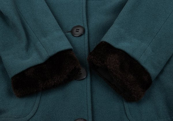 JUNIOR GAULTIER Wool Fur Cuff Stand Coat Turquoise Size 40