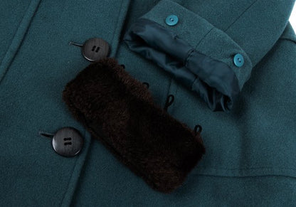 JUNIOR GAULTIER Wool Fur Cuff Stand Coat Turquoise Size 40