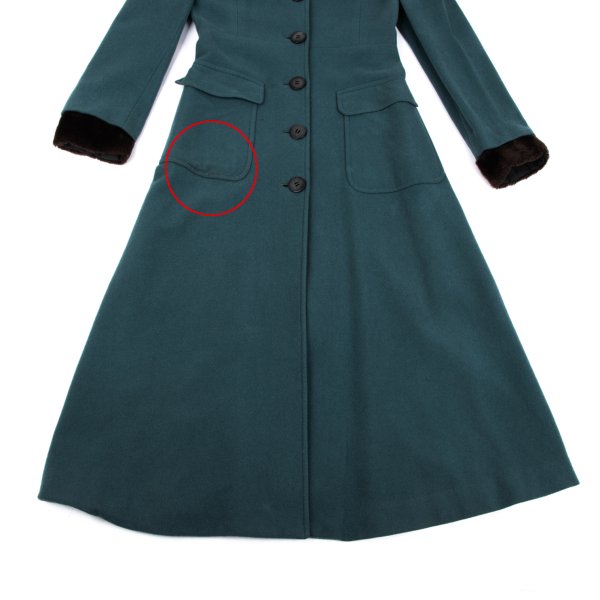 JUNIOR GAULTIER Wool Fur Cuff Stand Coat Turquoise Size 40