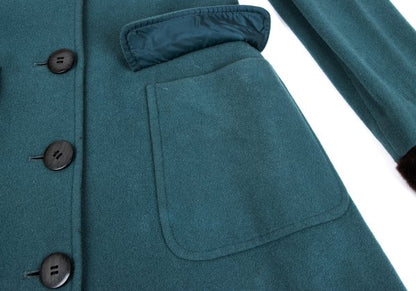 JUNIOR GAULTIER Wool Fur Cuff Stand Coat Turquoise Size 40