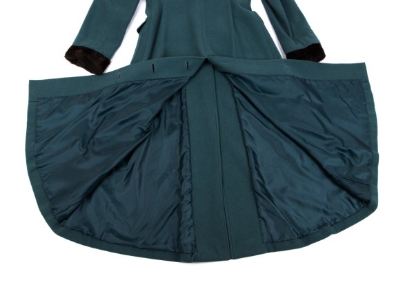 JUNIOR GAULTIER Wool Fur Cuff Stand Coat Turquoise Size 40