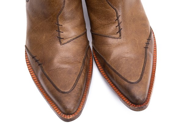 JPG by GAULTIER Brown Leather Stitched Gore Boots Size 25cm