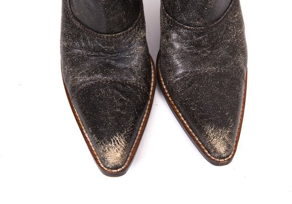 MIU MIU Cracked Leather Double Boots Black Size 37 (23.5cm)