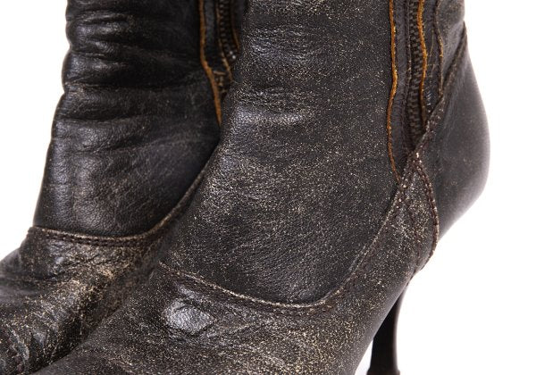 MIU MIU Cracked Leather Double Boots Black Size 37 (23.5cm)