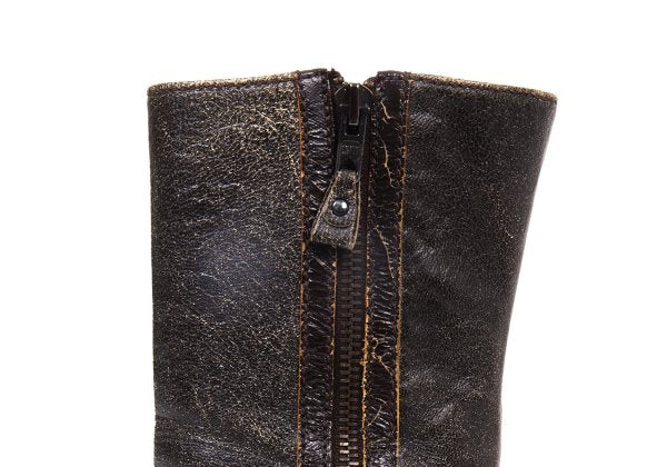 MIU MIU Cracked Leather Double Boots Black Size 37 (23.5cm)