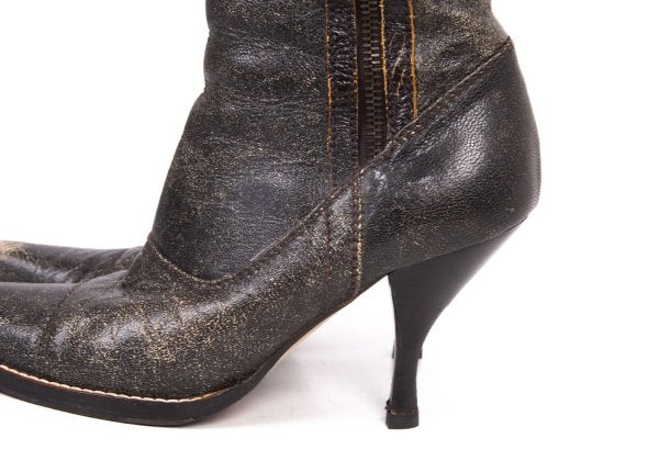MIU MIU Cracked Leather Double Boots Black Size 37 (23.5cm)