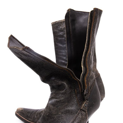 MIU MIU Cracked Leather Double Boots Black Size 37 (23.5cm)