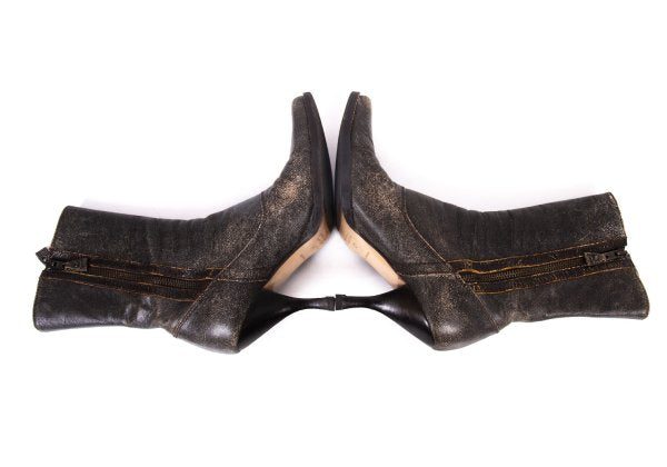 MIU MIU Cracked Leather Double Boots Black Size 37 (23.5cm)