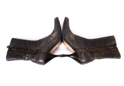 MIU MIU Cracked Leather Double Boots Black Size 37 (23.5cm)