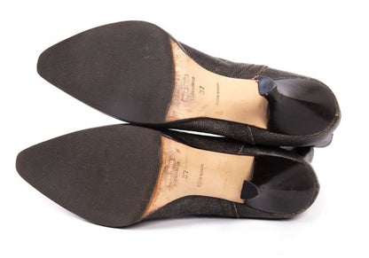 MIU MIU Cracked Leather Double Boots Black Size 37 (23.5cm)