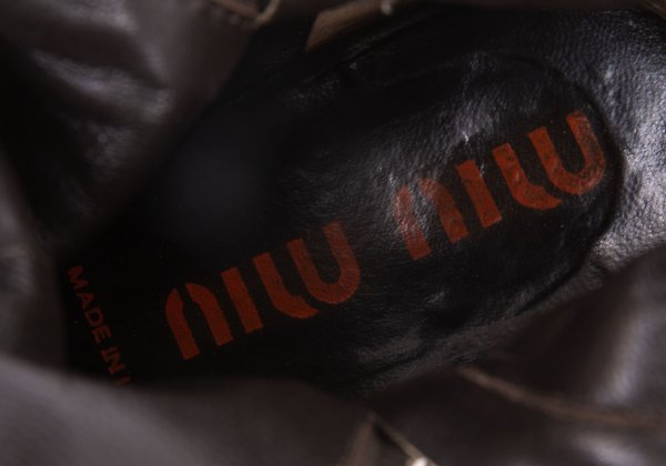 MIU MIU Cracked Leather Double Boots Black Size 37 (23.5cm)