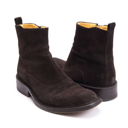 DOUCAL'S Medallion Side Zip Suede Boots Brown Size 41 (26cm)