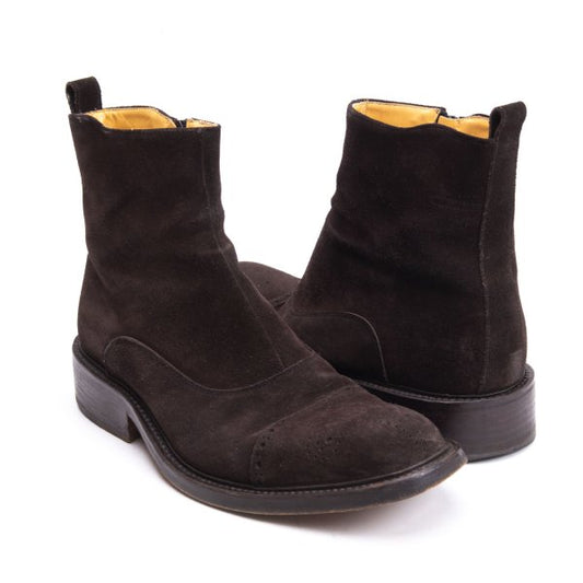 DOUCAL'S Medallion Side Zip Suede Boots Brown Size 41 (26cm)