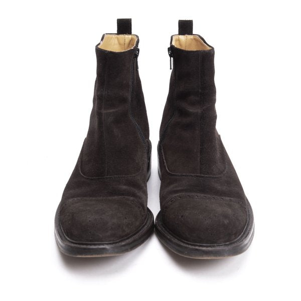 DOUCAL'S Medallion Side Zip Suede Boots Brown Size 41 (26cm)