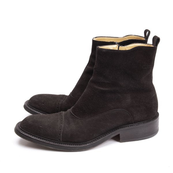 DOUCAL'S Medallion Side Zip Suede Boots Brown Size 41 (26cm)