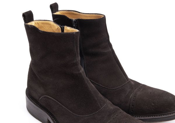 DOUCAL'S Medallion Side Zip Suede Boots Brown Size 41 (26cm)