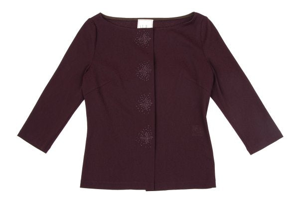 Sybilla Poly Beaded 3/4 Sleeve Snap Cardigan Red Size M