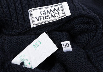 GIANNI VERSACE Wool Button Knit Jacket Navy Size 50