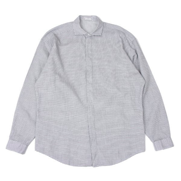 GIANNI VERSACE Cotton Linen Graph Check Long Sleeve Shirt Size 46