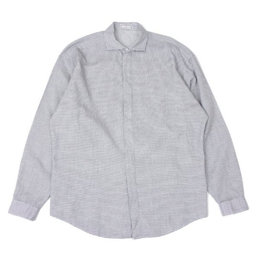 GIANNI VERSACE Cotton Linen Graph Check Long Sleeve Shirt Size 46