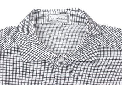 GIANNI VERSACE Cotton Linen Graph Check Long Sleeve Shirt Size 46