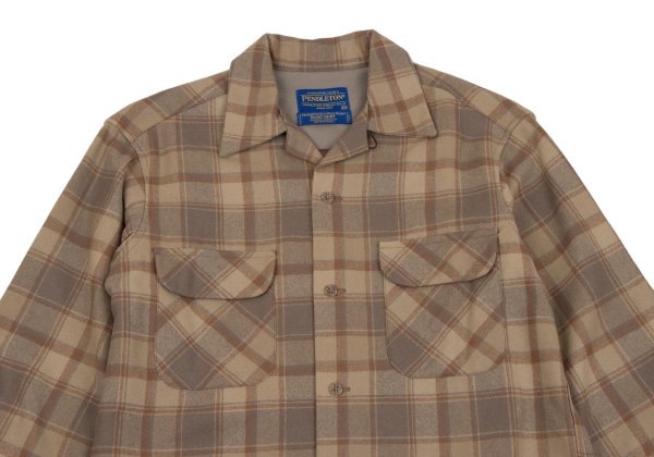 PENDLETON Brown Wool Check Open Collar Sleeve Shirt Size XXS