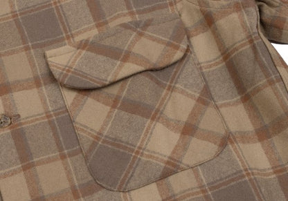 PENDLETON Brown Wool Check Open Collar Sleeve Shirt Size XXS