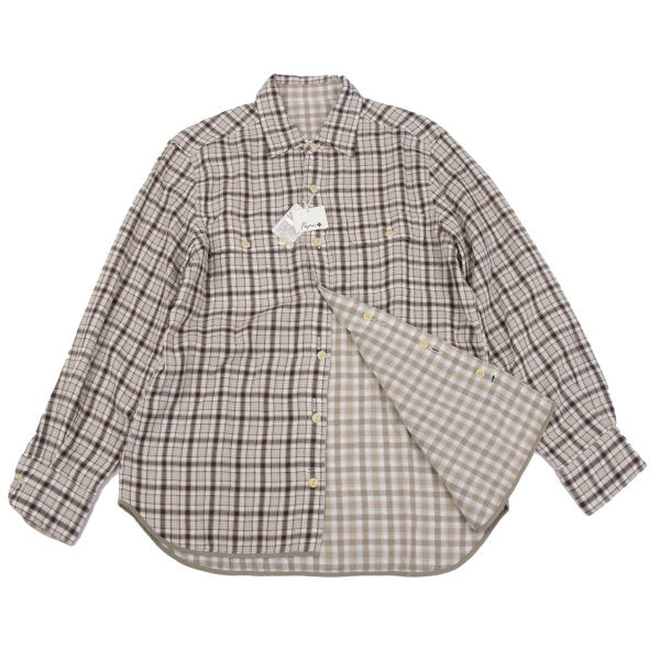 Papas+ Cotton Reversible Check Long Shirt Ivory Size M