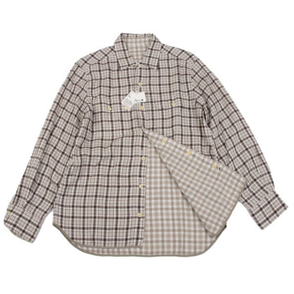 Papas+ Cotton Reversible Check Long Shirt Ivory Size M