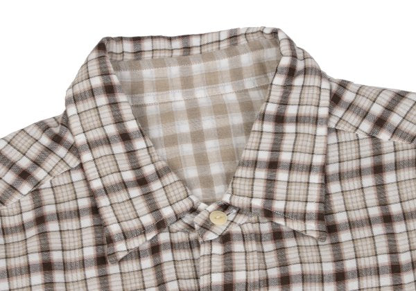 Papas+ Cotton Reversible Check Long Shirt Ivory Size M