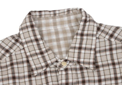 Papas+ Cotton Reversible Check Long Shirt Ivory Size M