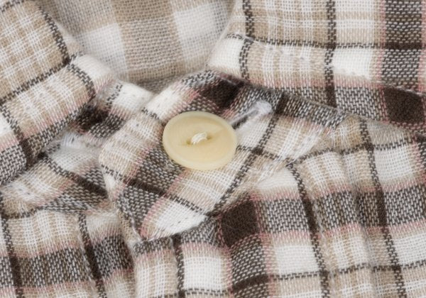 Papas+ Cotton Reversible Check Long Shirt Ivory Size M