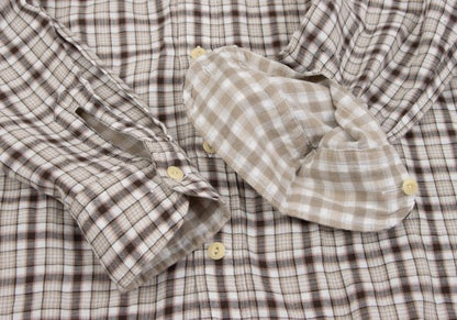 Papas+ Cotton Reversible Check Long Shirt Ivory Size M