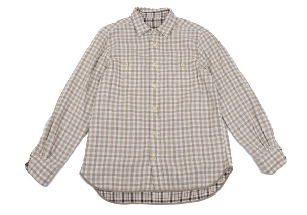 Papas+ Cotton Reversible Check Long Shirt Ivory Size M