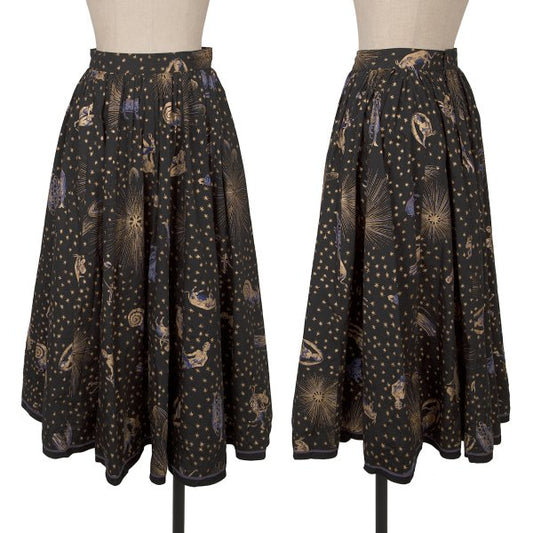 KENZO Cotton Constellation Print Flare Skirt Black Size S