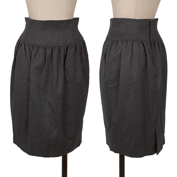 KENZO Wool Tuck A-Line Midi Skirt Gray Size M