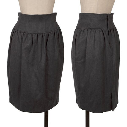KENZO Wool Tuck A-Line Midi Skirt Gray Size M