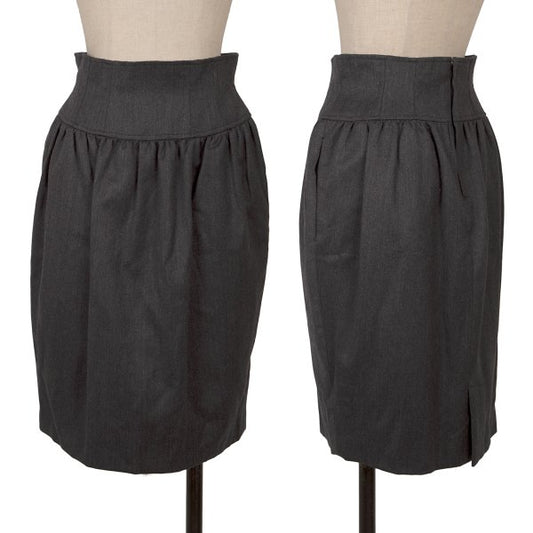 KENZO Wool Tuck A-Line Midi Skirt Gray Size M