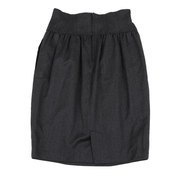 KENZO Wool Tuck A-Line Midi Skirt Gray Size M