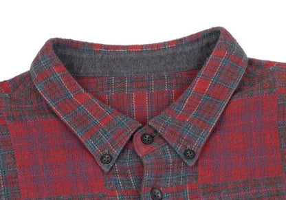 Papas Crazy Check Cotton Flannel Long Sleeve Shirt Red Size 50L
