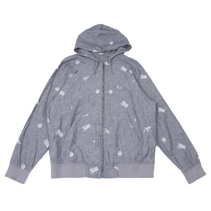 Papas Chambray Embroidered Zip Hoodie Blue Size 50L