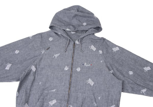 Papas Chambray Embroidered Zip Hoodie Blue Size 50L