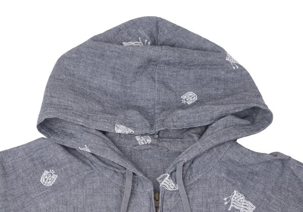 Papas Chambray Embroidered Zip Hoodie Blue Size 50L